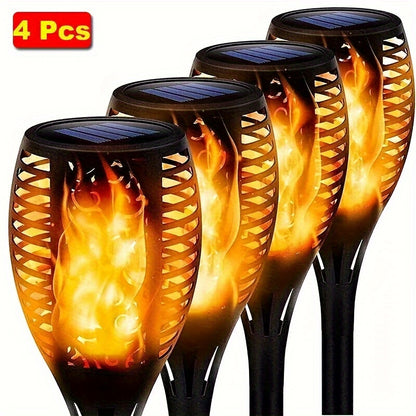 4pcs Solar Powered Garden Lights, Outdoor Solar Pathway Torch Light with Flickering And Dancing Flame Light Landscape Lighting for Garden, Lawn, Yard, Outdoor Ornament Decoration