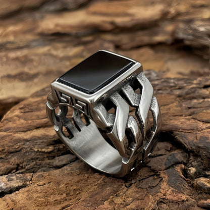 Men's Titanium Stainless Steel Retro Faux Gemstone Agate Stainless Steel Ring Durable Anti-allergic Men's Fashion Jewelry Anniversary or Birthday Gift Suitable for Daily Wearing