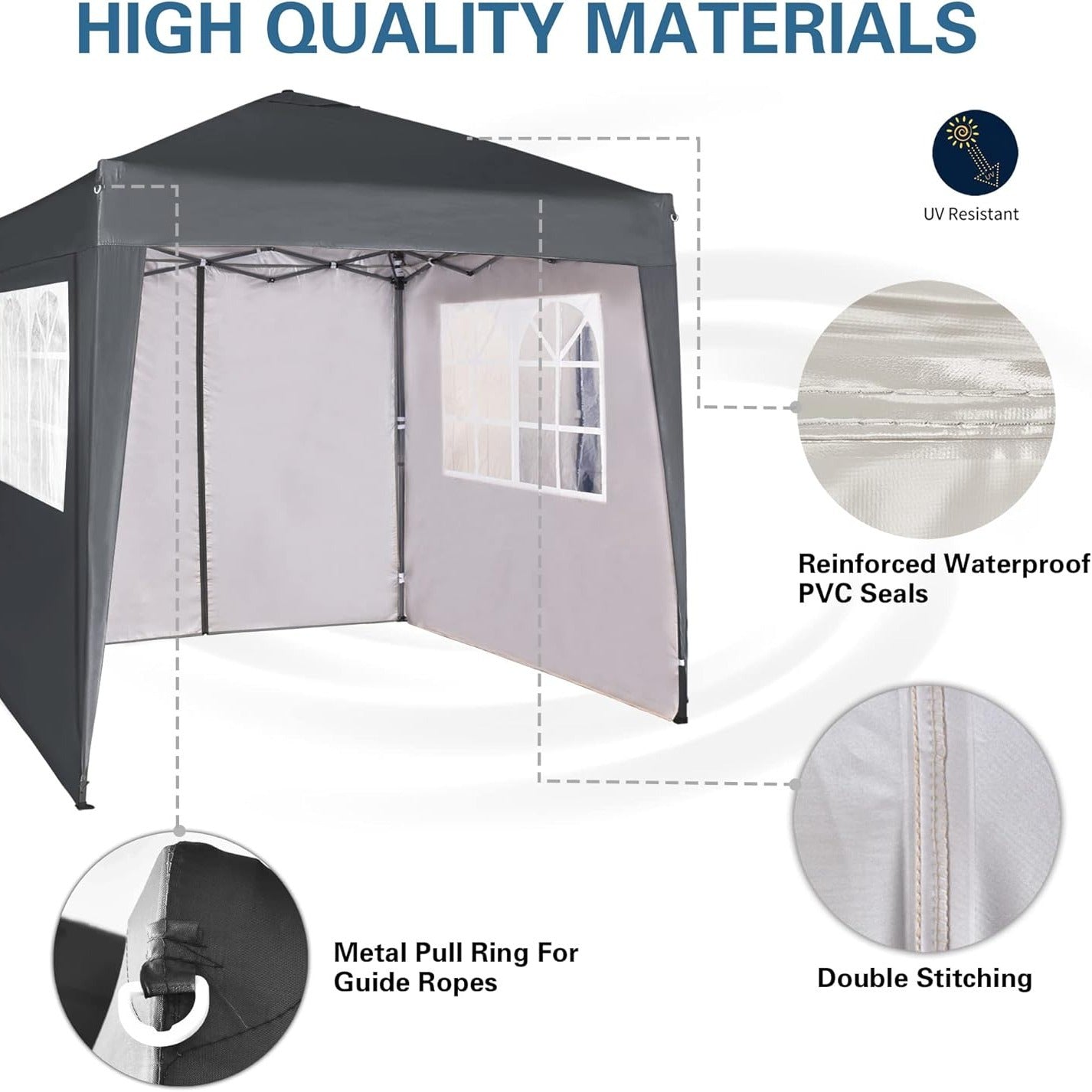 Pop-up Gazebo 2m x 2m With Sides Silver Protective Layer Waterproof Marquee Canopy