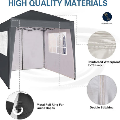Pop-up Gazebo 2m x 2m With Sides Silver Protective Layer Waterproof Marquee Canopy