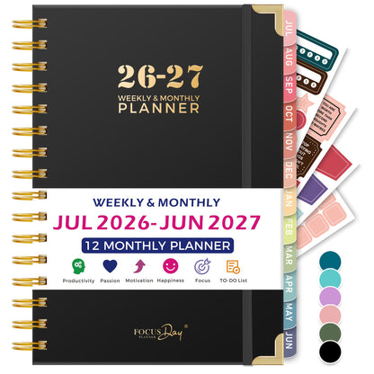 Academic Diary 2026-2027 Week to View, July 2026 - June 2027, A5 Weekly & Monthly Planner with Monthly Tabs, Ruler, 4 Planning Sticker, Teacher Planner for Work, Study Management, 16.5 X 21.4cm, Back to School