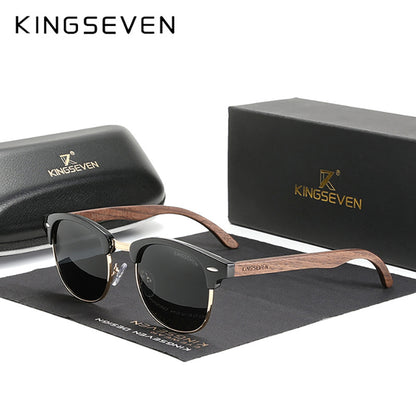 KINGSEVEN Black Walnut Wooden Handmade Semi-Rimless Retro Polarized Eyewear for Men Women