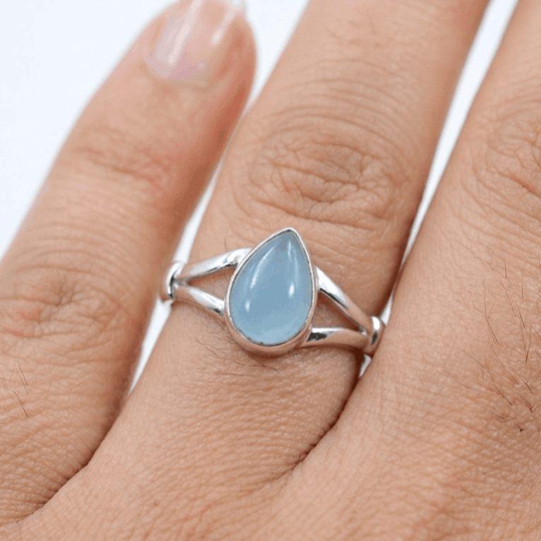 925 Sterling Silver Pear Gemstone Ring in Onyx, Larimar and More, Minimal Daily Wear Jewelry for Women