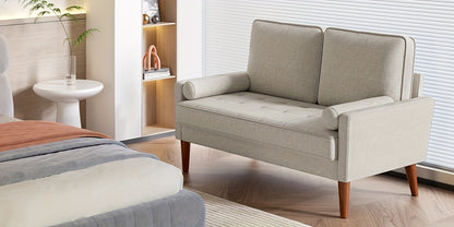 [Modern Linen Sofa] Comfy Modern Linen Sofa with Spring Cushion | Small 2 Seater for Living Room, Bedroom, Office - Love Seat with Armrests in Ashbeige