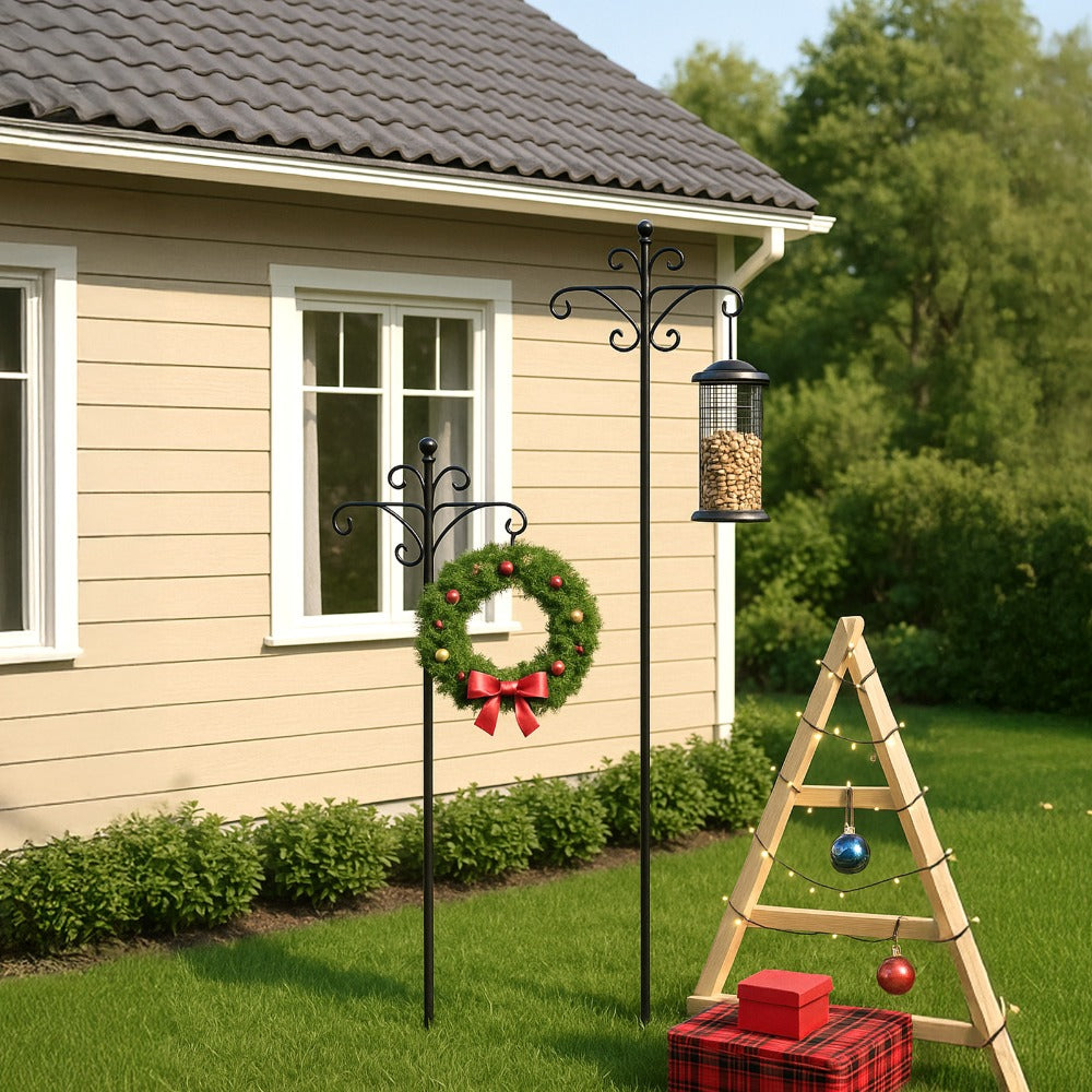 Bird Feeder Pole Stand Heavy Duty Metal 196cm Adjustable Multi-Arm Garden Hanging Station with 5-Prong Base – Holds Feeders, Lanterns & Baskets