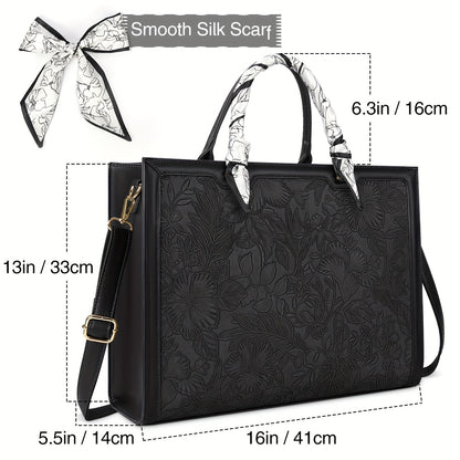 [Laptop Bag 15.6 Inch] Women's Laptop Bag 15.6 Inch Tote Faux Leather Computer Business Lightweight Office Briefcase Large Capacity Handbag Shoulder Black