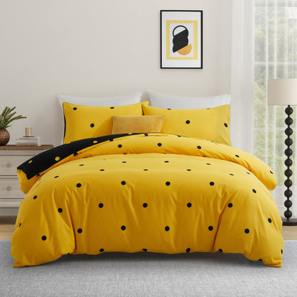3pcs Polka Dot Printed Reversible Duvet Cover Set - with Pillowcases Soft & Breathable Microfiber, Button Closer, Machine Washable, wrinkle free & Durable – perfect for Bedroom, Guest Room All Sizes Available