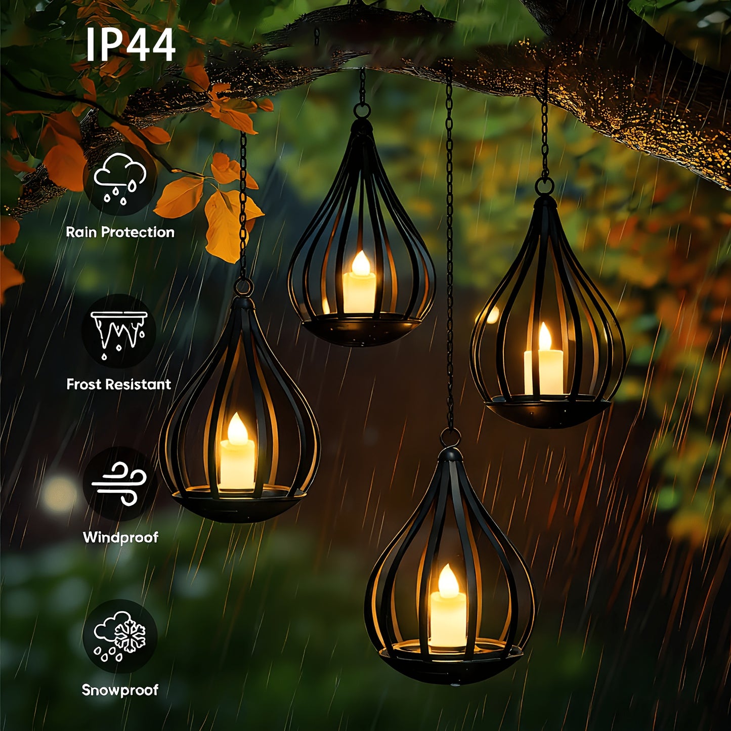 2-in-1 Solar Outdoor Pendant Light, Lawn Light, Teardrop Shape, Candle Effect Lamp with Light Post, Suitable for Gardens, Courtyards, Lawns, Decks, Parasols, Tents, Trees, Patios, Pathways, Driveways, Garden - Warm White Solar Lantern