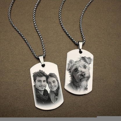 Custom Photo Dog Tag Pendant Necklace Personalized Engraved Text Gift for Lovers Fashion Style Unisex Ideal for Mother'S Day And Father'S Day
