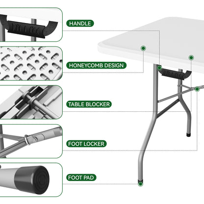 Portable 5FT Dining Garden Table, Foldable 5FT Trestle Catering Heavy Duty Folding Table, Indoor & Outdoor Multi-Purpose Picnic BBQ Party Table