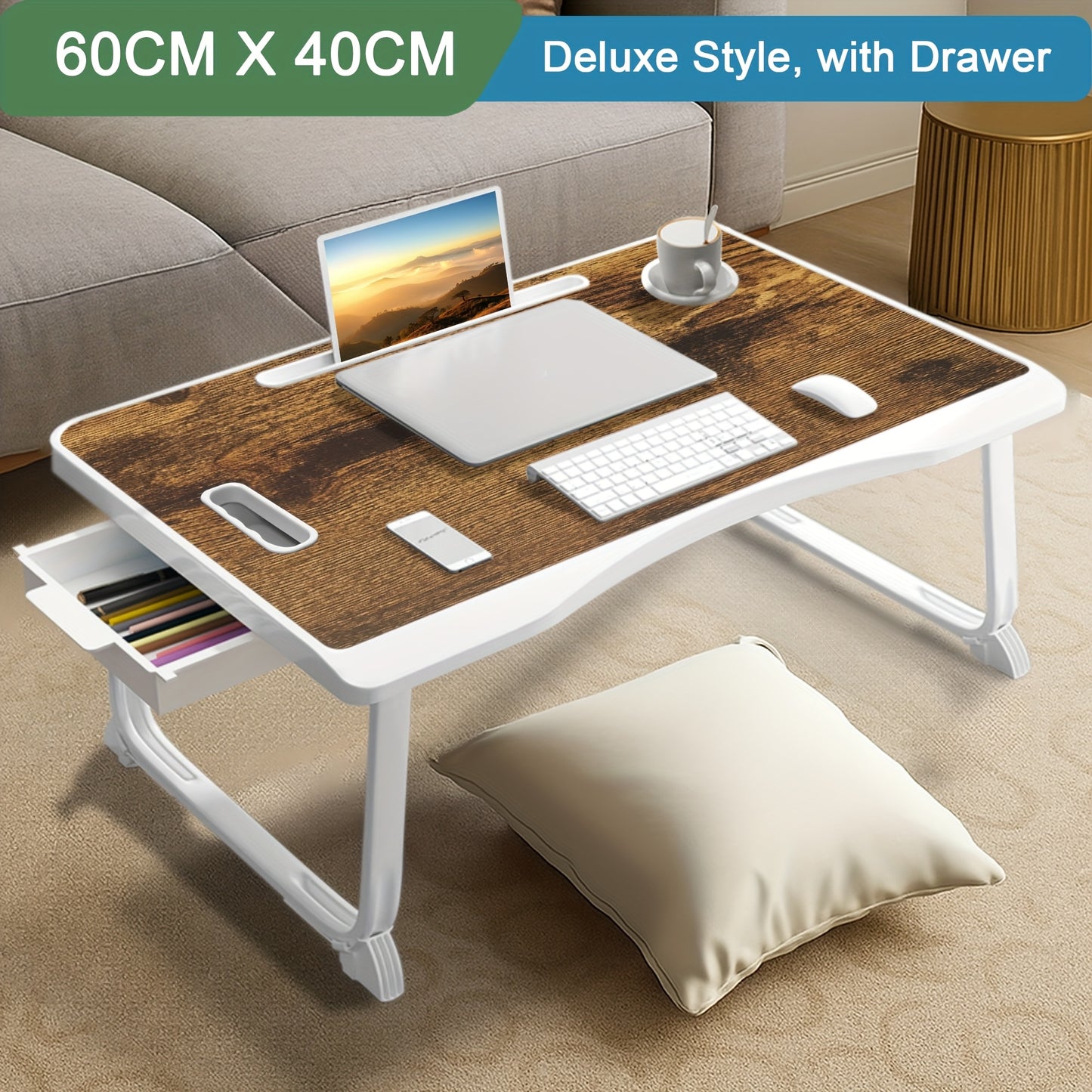 Laptop Desk, Laptop Bed Table with Foldable Legs & Cup Slot, Reading Holder Notebook Stand, Laptop Bed Tray for Bed Sofa Breakfast Work Study Reading, Laptop Stand for Bed, Bed Table for Laptop