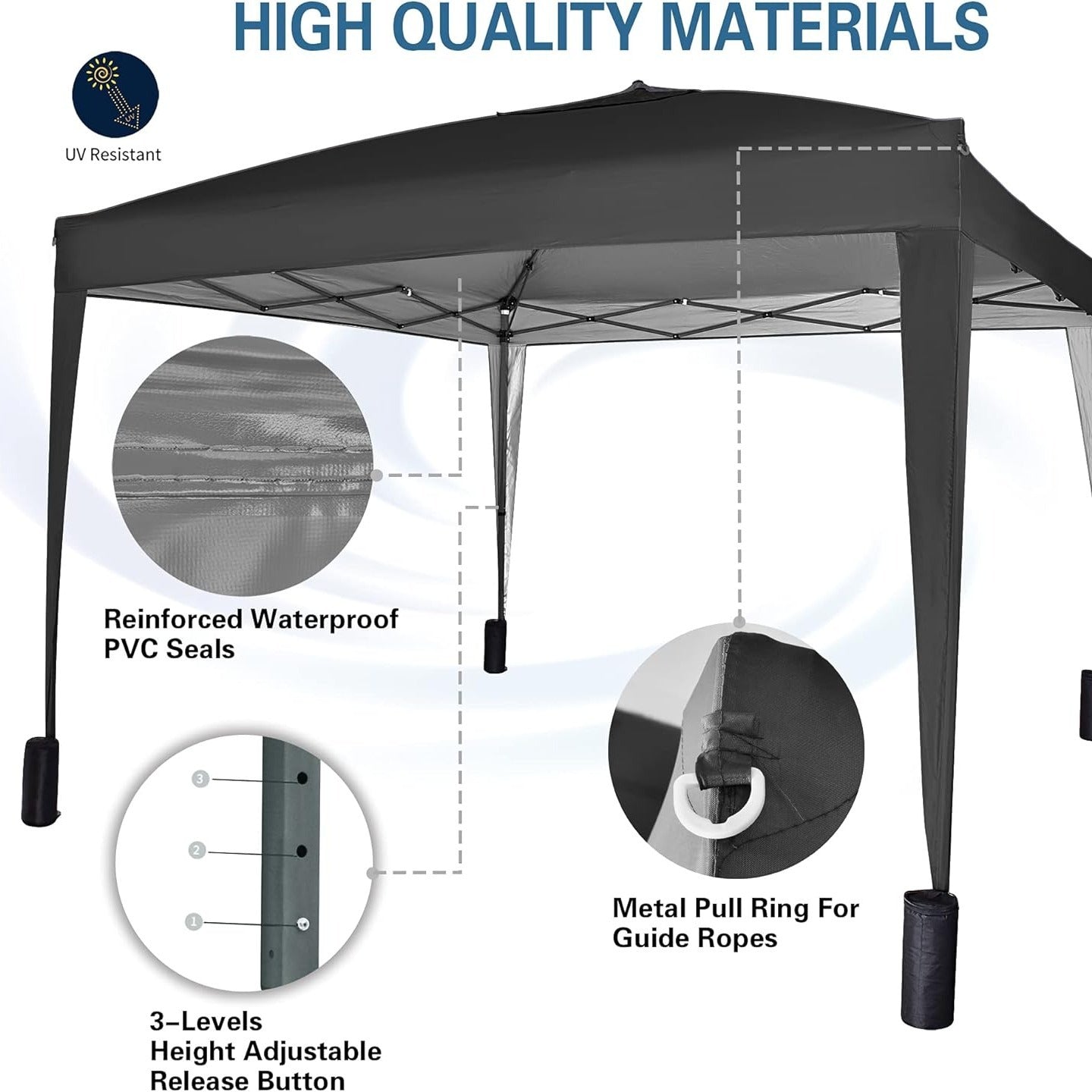 Pop-up Gazebo 3m x 3m with Sides & 4 Weight Bags & Silver Protective Layer Waterproof Marquee Canopy