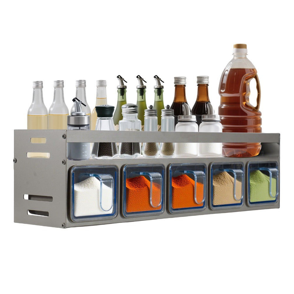 Five Grids Kitchen Spice Rack Organizer for The Wall, Pull-Out Shelf, Multifunctional Seasoning Container Set, Kitchen Storage.