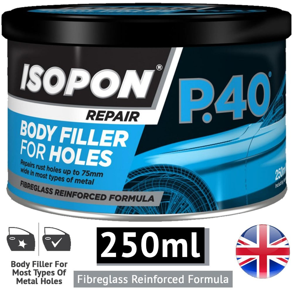 Car Body Filler UPOL ISOPON P38 Easy Sand 250ml Two Part Polyester Paste for Dents Scratches Holes Metal Aluminium GRP Paintable Smooth Finish