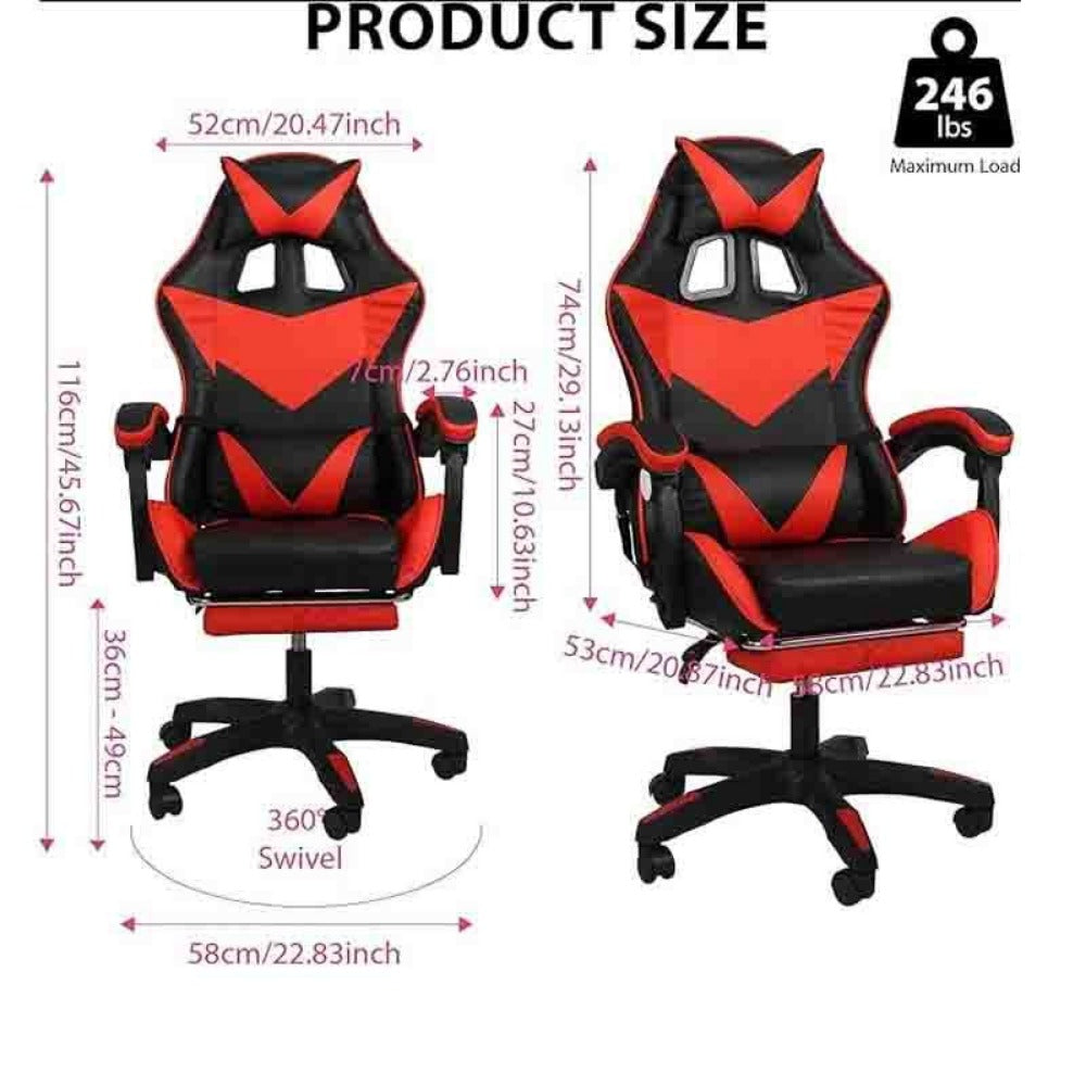 Gaming Chair with Footrest & Lumbar Support – Ergonomic Reclining Office Chair with Optional Massage, 120kg Capacity, High Back Swivel