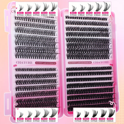640pcs Lash Clusters - Thick Volume Lash Extension Kit - High-Capacity DIY Individual Lashes with Wispy Lash Bond, Glue Tweezer, and Brush for At-Home Eyelash Extensions