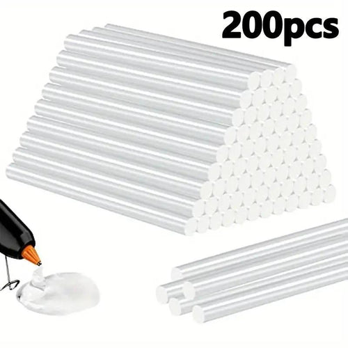 200 ultra-transparent hot melt glue sticks with a size of 7mm * 110mm. Suitable for DIY crafts, woodworking and home decor projects during Christmas and Halloween. Compatible with most hot melt glue guns and craft materials. Transparent glue. Glue