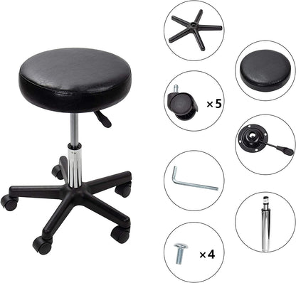 Black Adjustable Rolling Cushion Tattoo Massage Hydraulic Salon Stool with Wheels