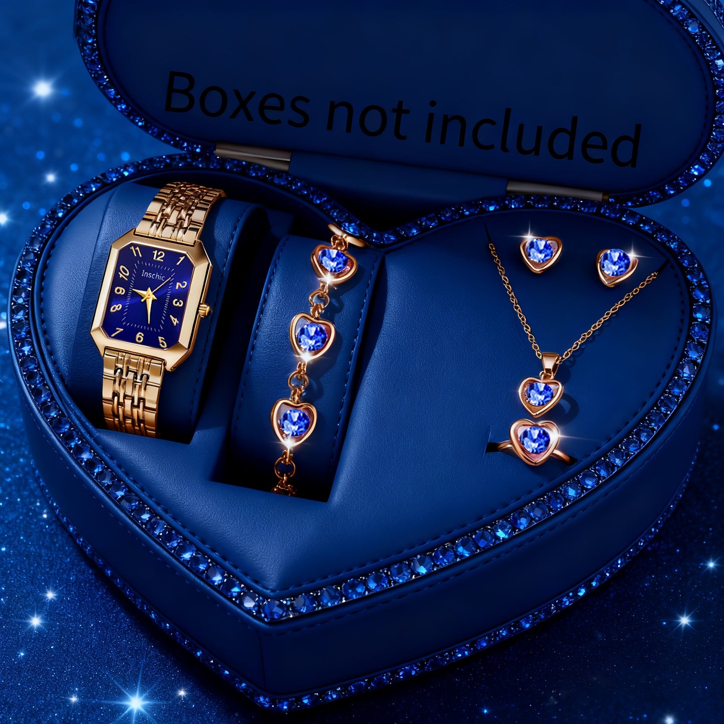 6pcs Exquisite Charming Women'S Quartz Watches, Square Dials, Heart Pendant Jewelry Set, Best Choice for Women'S Gifts, Year-Round Wear, Suitable for Any Occasion Wear/Gifting