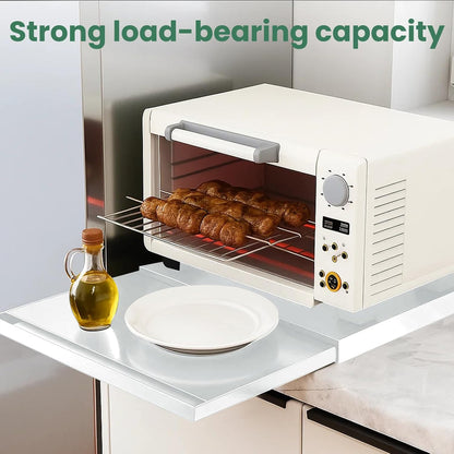 Countertop Microwave Oven Stand with Pull-Out Tray, Adjustable Metal Kitchen Rack Shelf, Extendable 39-62cm, Heavy Duty Storage for Ovens, Toasters & Appliances