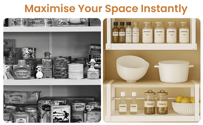 Expandable Under Cabinet Storage Shelf 45–63cm, Adjustable Metal Hanging Organizer Rack for Kitchen, Pantry & Bathroom