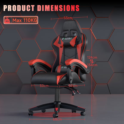 High-Back Gaming Chair with Lumbar Cushion & Headrest – Height Adjustable 90°-155° Reclining Office Computer Chair for Adults 130kg Capacity 10 Colours