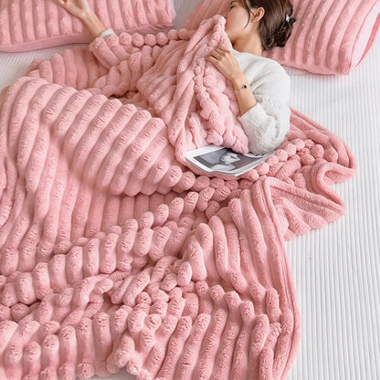 1pc Large Strips Ribbed Throw Blankets | Luxurious 270g Flannel Fleece Blanket | Warm Cozy Blanket Throws For Sofas, Bed, Chair, Couch, Settee | Super Soft Warm Blanket Single Double King Super King Size, Machine Washable, Easy Care, Perfect for Home, Tra