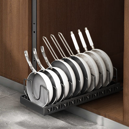 Pull-Out Commercial Utensil Rack, Cabinet Pot Lid Rack, Metal Carbon Steel Pot Lid Organizer, Dish Drying Rack, Pots and Pans Shelf with 8 Dividers/10 Dividers, Cutting Board Pot Storage Rack, Black