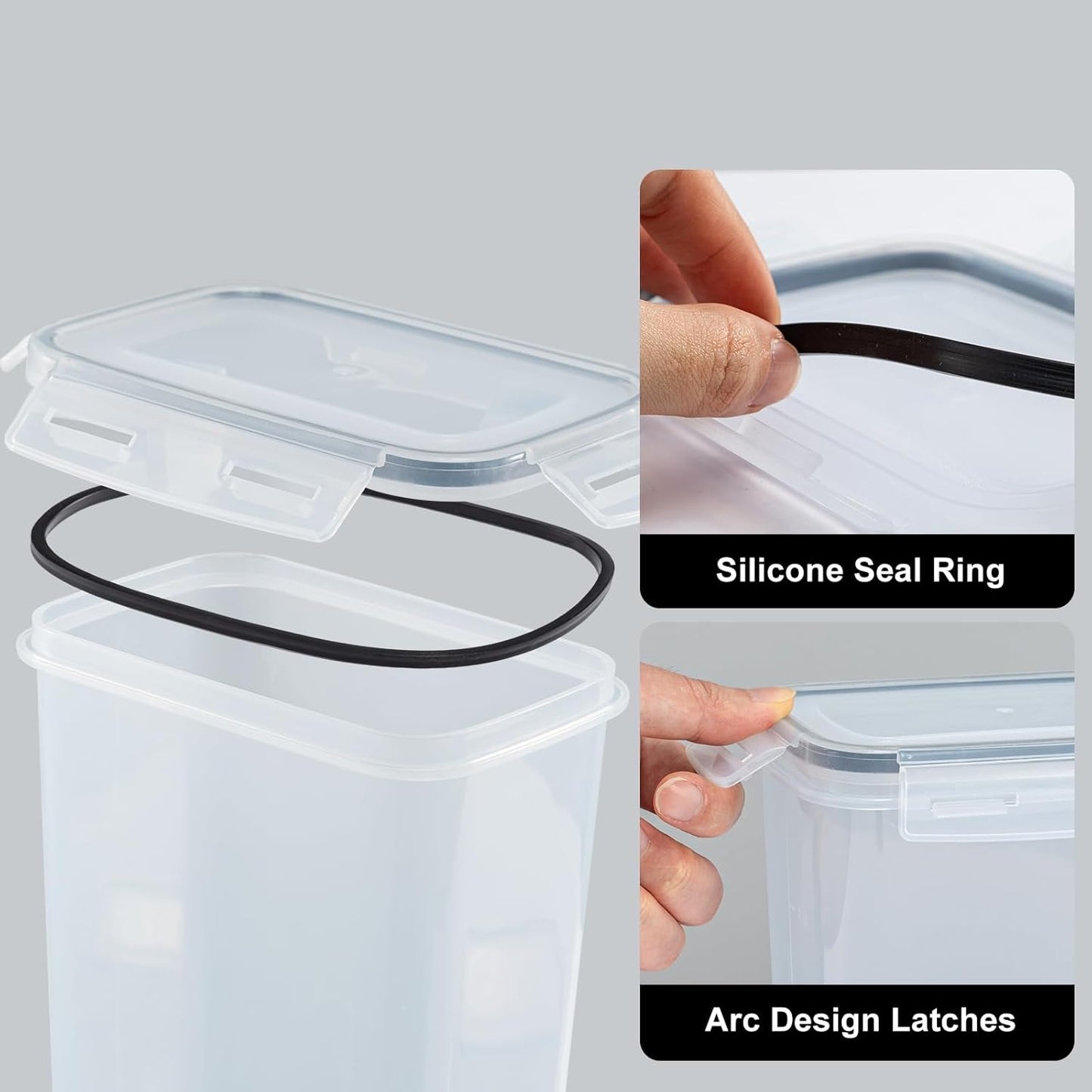 Cereal Storage Container Sets Airtight Dry Food Dispenser Containers Stackable Kitchen Storage Boxes Plastic Pantry Organization with Lock Lids Leakproof for Flour Sugar Pasta (Clear, 8 x 1.4L)