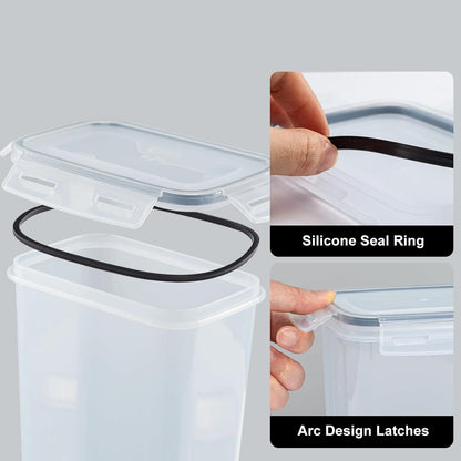 Cereal Storage Container Sets Airtight Dry Food Dispenser Containers Stackable Kitchen Storage Boxes Plastic Pantry Organization with Lock Lids Leakproof for Flour Sugar Pasta (Clear, 8 x 1.4L)