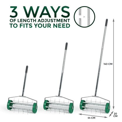 Manual Grass Spikes Roller, Garden Rolling Lawn Aerator with 3pcs Removable Metal Handle, Heavy Duty Outdoor Garden Lawn Tool, Green