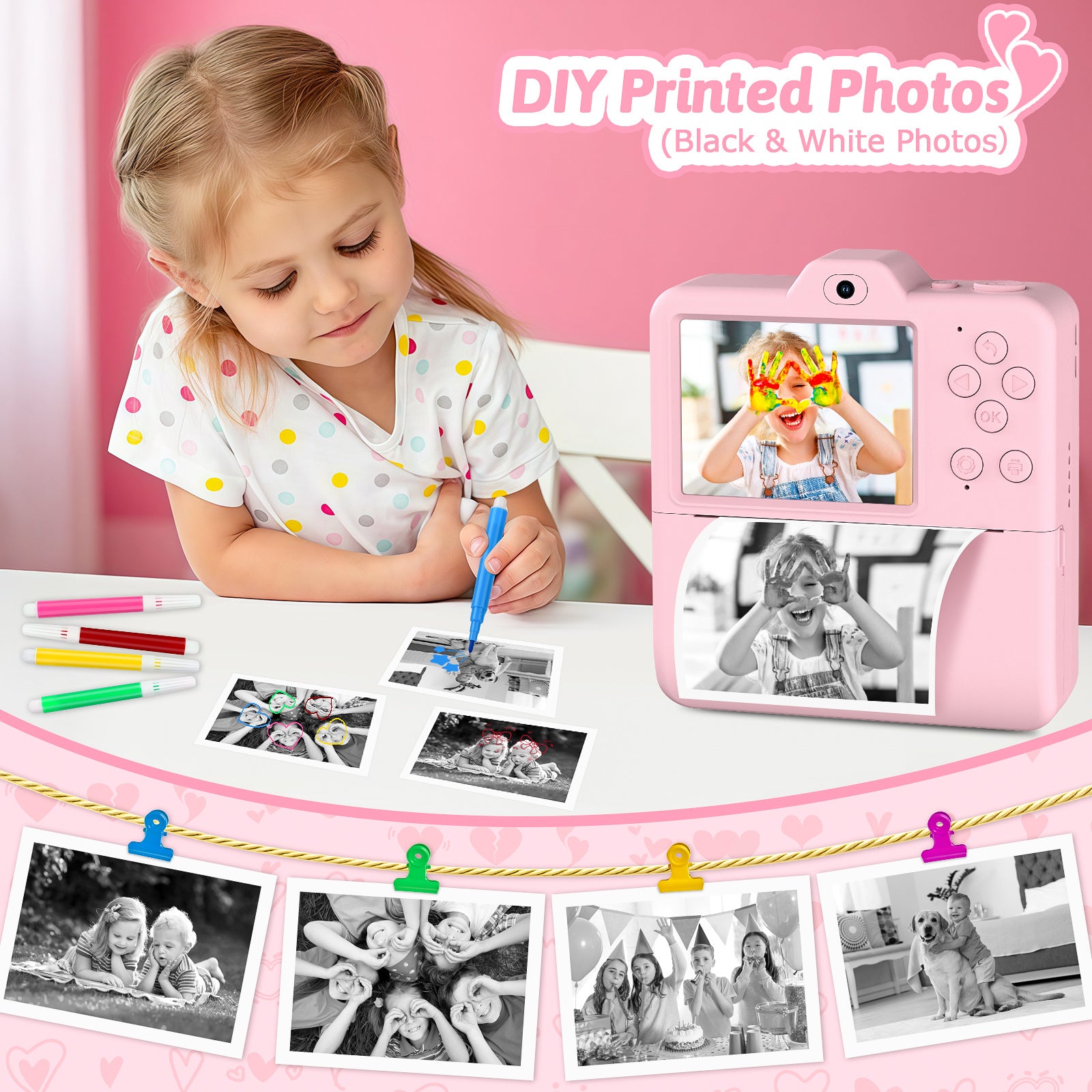 Kids Instant Print Camera Dual Lens 1080P HD - Children's Camera with 5 Rolls Photo Paper | 2.4" Screen | Birthday Christmas Gift for Girls & Boys