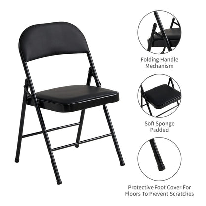 Faux Leather Folding Chairs Set of 4 with Metal Frame & Padded Seat – Foldable Dining, Office & Reception Chairs, Easy Fold & Store, 7 Colours