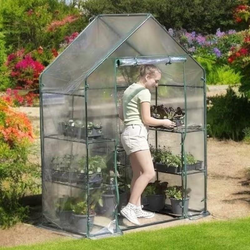 Parkland 143 x 73 x 195Cm Size - 3 Tier Complete Walk In Greenhouse Cold Frame with Weatherproof Clear PVC Cover, 4 Shelves, Roll-Up Zipped Door - Premium Quality Growhouse For Garden, Plants and Outdoor