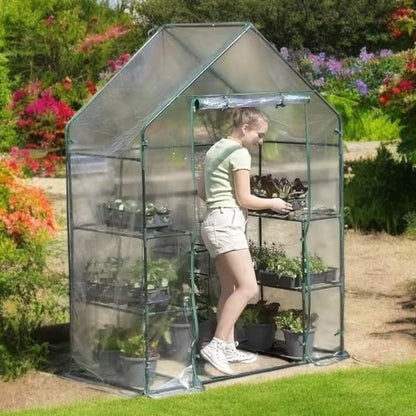 Parkland 143 x 73 x 195Cm Size - 3 Tier Complete Walk In Greenhouse Cold Frame with Weatherproof Clear PVC Cover, 4 Shelves, Roll-Up Zipped Door - Premium Quality Growhouse For Garden, Plants and Outdoor