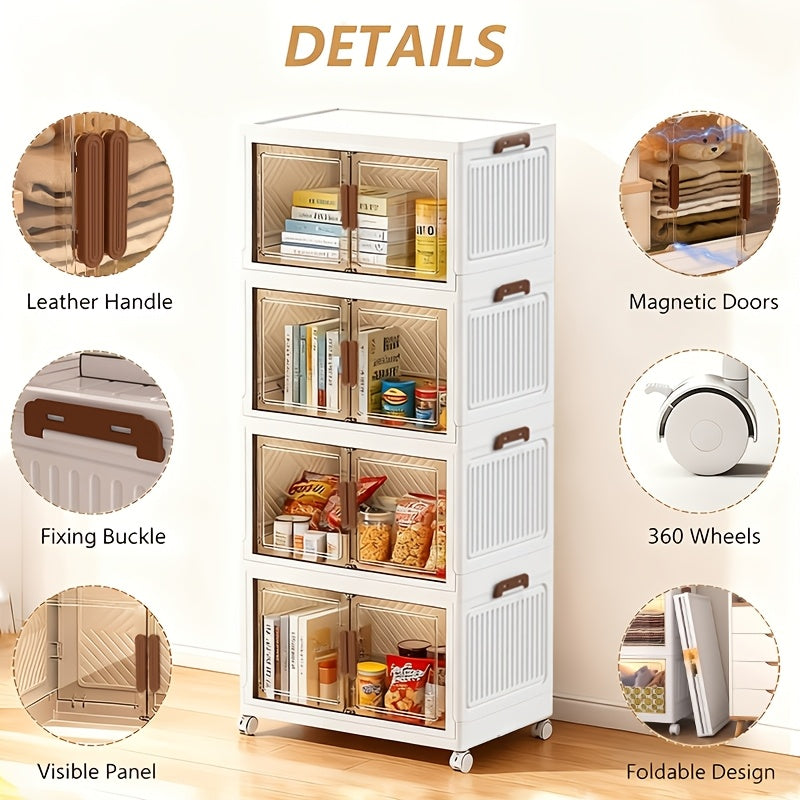 45Cm/50Cm Small Foldable Storage Cabinet, Small Capacity Entryway Storage Cabinet, with Wheels And Lid - Foldable Stackable Plastic Box, Home Storage And Organization Tool Cabinet, Foldable Organizer Box, Suitable for Closet, Bedroom, Kitchen