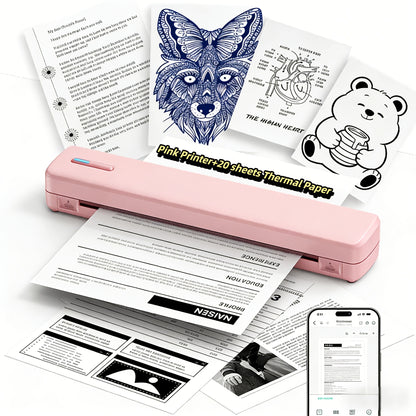 D810B Portable Inkless Printer-Wireless Tattoo Printer, Travel Wireless Printer, Support A4 And US Letter Thermal Paper, Compatible with Mobile Phones Pad PC, Suitable for Business, Travel, Office Home