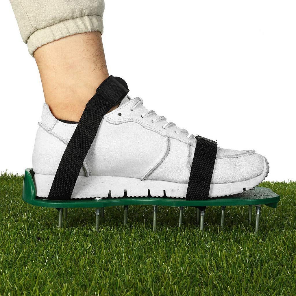 Garden Lawn Aerator Spike Shoes, Manual Aerating Sandals with 2 Adjustable Straps, Universal Fit for All Sizes, 13 Deep 5cm Spikes for Grass Soil Health, Easy Tool for Lawn Care, Strong Durable Design for Outdoor Use