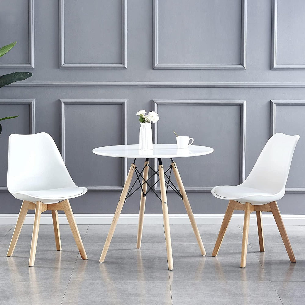 Set of 2 Retro Dining Chairs with Wooden Legs & Cushion Pad – Ergonomic Curved Backrest, Faux Leather Seat, 10 Colours, 120kg Capacity for Home, Office & Lounge
