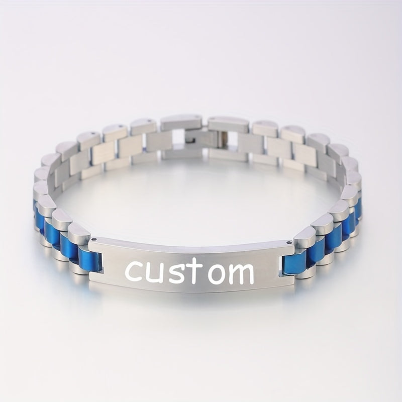 1pc Stylish Stainless Steel Bracelets Allowing Personalized Engravings - High - Quality Stainless Steel, Chic & Versatile Styles, Ideal for Father'S Day Gifting, Memorable Presents & Daily Accessorizing to Add Personality