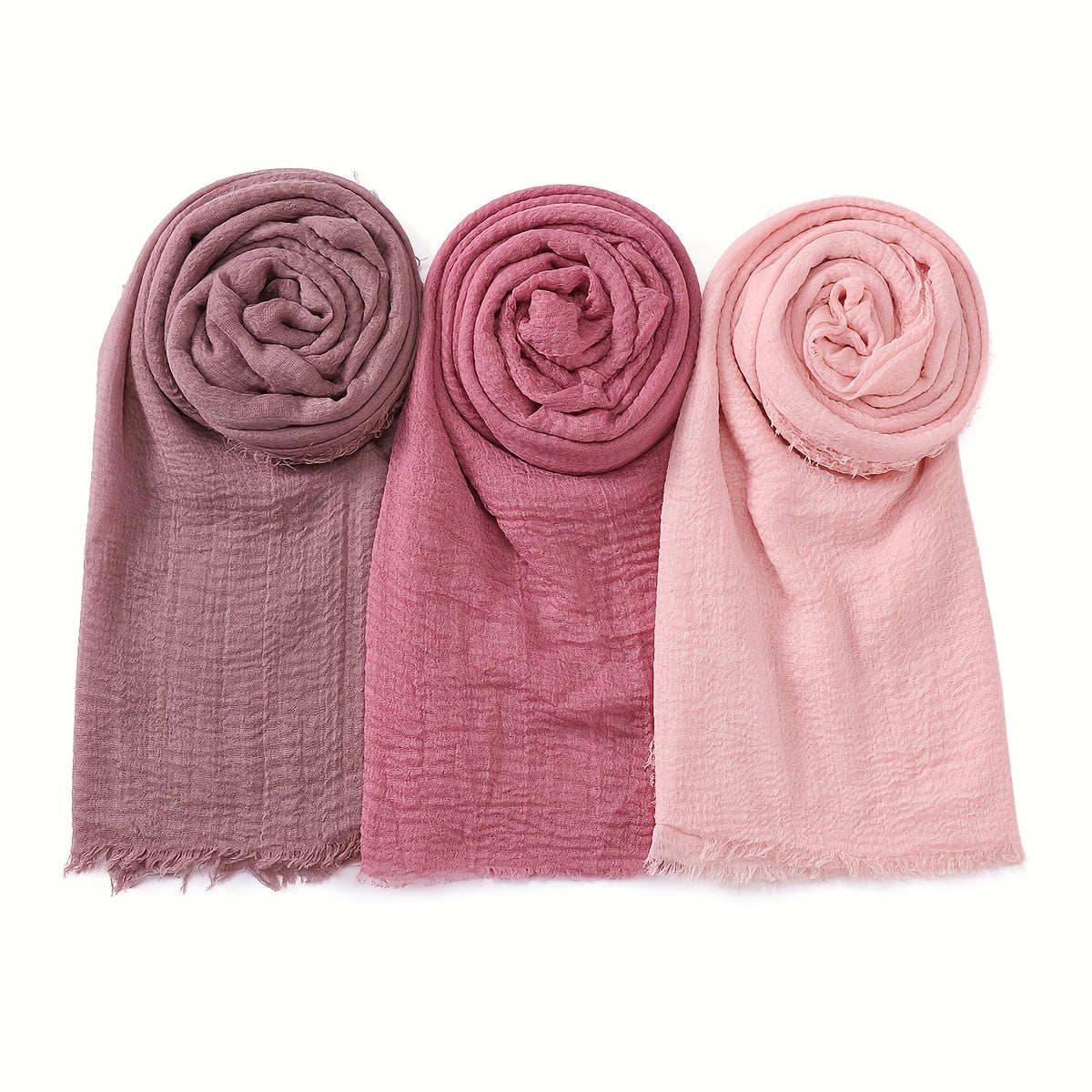 3pcs/Lot Solid Color Bubble Pleated Warm Autumn And Winter Scarf Solid Color Muslim Headscarf Hijab Scarf Ramadan
