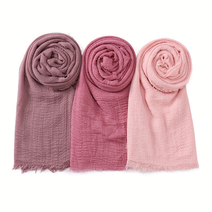 3pcs/Lot Solid Color Bubble Pleated Warm Autumn And Winter Scarf Solid Color Muslim Headscarf Hijab Scarf Ramadan
