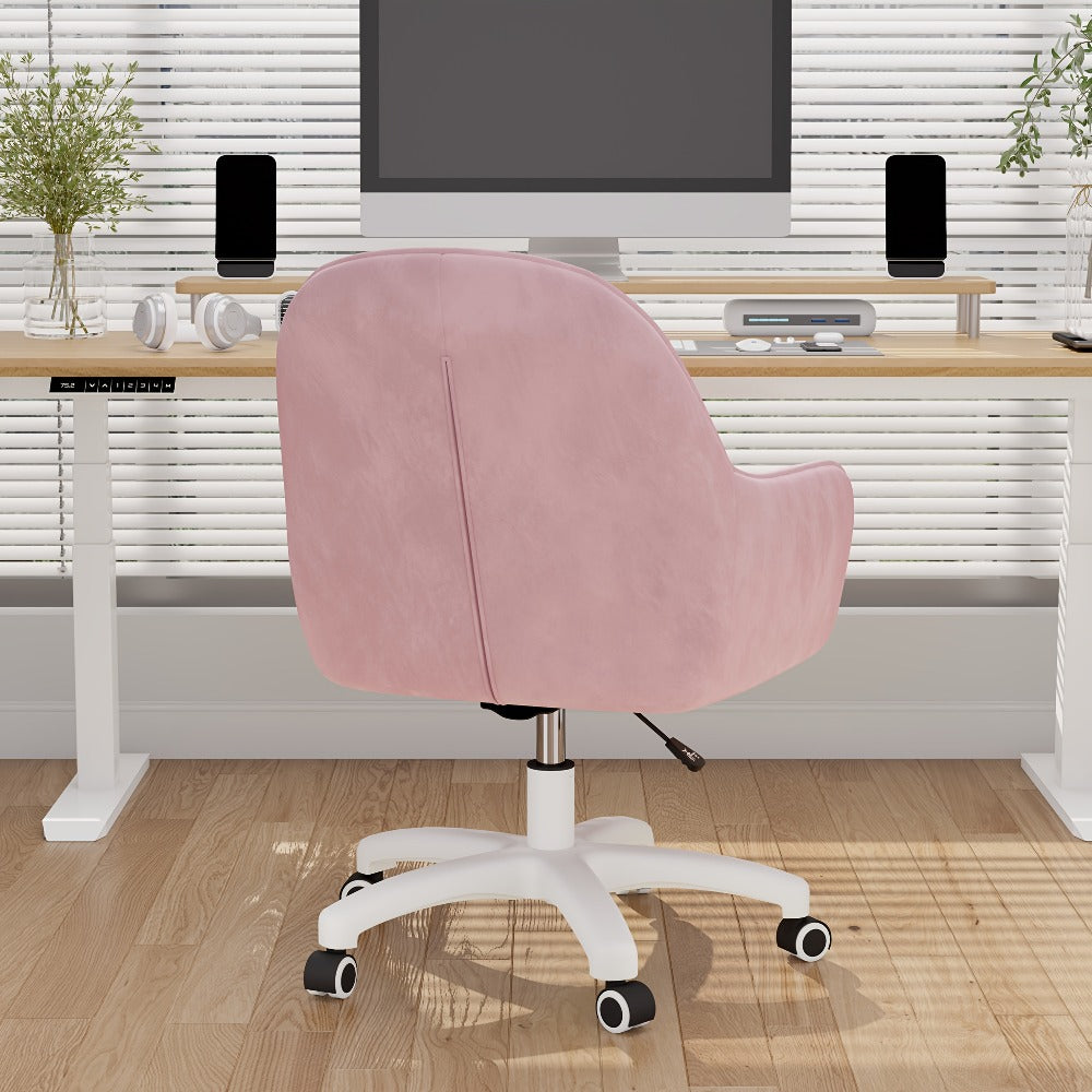 Velvet Swivel Desk Chair with Pillow & Height Adjustment – 360° Rotatable Home Office & Vanity Chair, Memory Foam Seat, Up to 150kg, for Study Room & Bedroom