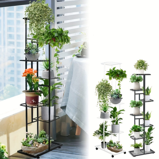 Narrow Plant Shelf for Both Indoor And Outdoor Use, Featuring a 7-Tier Design Suitable for Various Plants. Ideal for Staging And Shelving in Living Rooms, Balconies, And Greenhouses