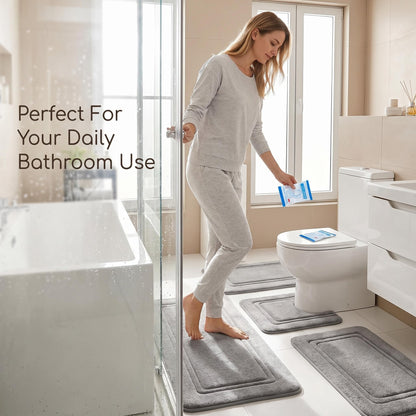 14pcshigh-End Bathroom Mat, 4pcs Premium Mat+Set of 10 Disposable Toilet Seat Cushions - Quick Drying Memory Sponge, Machine Washable, Thick Anti Slip Carpet, Suitable for Shower Rooms, Kitchens, Laundry Rooms - Soft And Comfortable Home Decoration