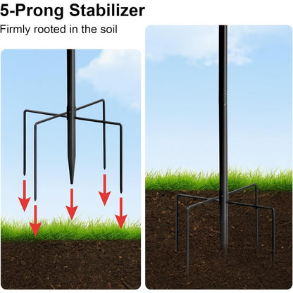 92-Inch Heavy-Duty Iron Shepherds Hooks for Outdoor - Double Bird Feeder Poles with 5-Prong Sturdy Base, Adjustable Plant Hanger Hooks for Garden, Wedding Decor, Bird Feeders & Lanterns - Easy Installation, Traditional Design, Bird Feeder Hanging Poles, G