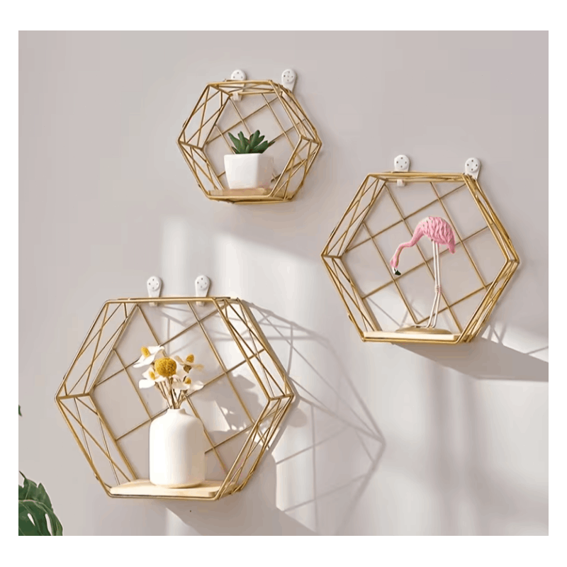 Gold Floating Display Shelves - Set of Three - included contents 8
