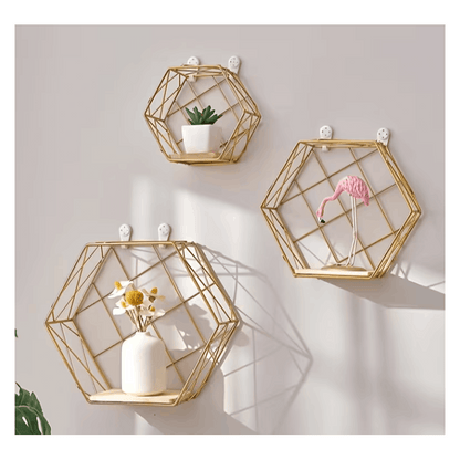 Gold Floating Display Shelves - Set of Three - included contents 8