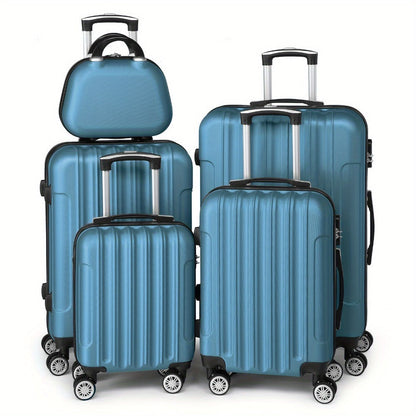 5-Piece ABS Hard Shell Luggage Set with Spinner Wheels – 12 16 20 24 28 Inch Suitcase Set, Lightweight Telescopic Handle, 5 Colours | Free UK Delivery
