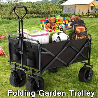 Heavy Duty Folding Utility Wagon Cart All-Terrain Wheels – Collapsible Pull-Along Trailer for Beach Camping Garden Picnic Markets Groceries Firewood Outdoor Gear, UK Stock